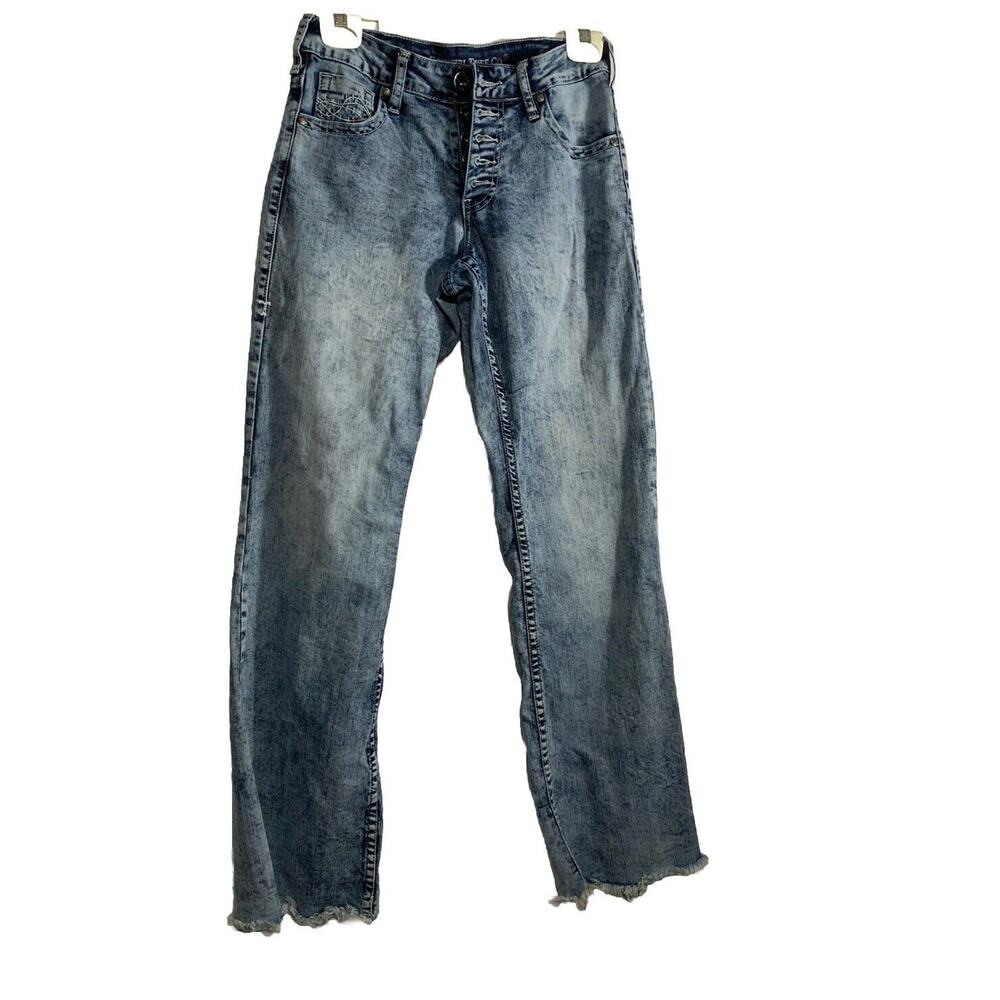 Women's Cowgirl Tuff Co Distressed Hem Bleached Out Jeans Size 26 x 33 Button Up